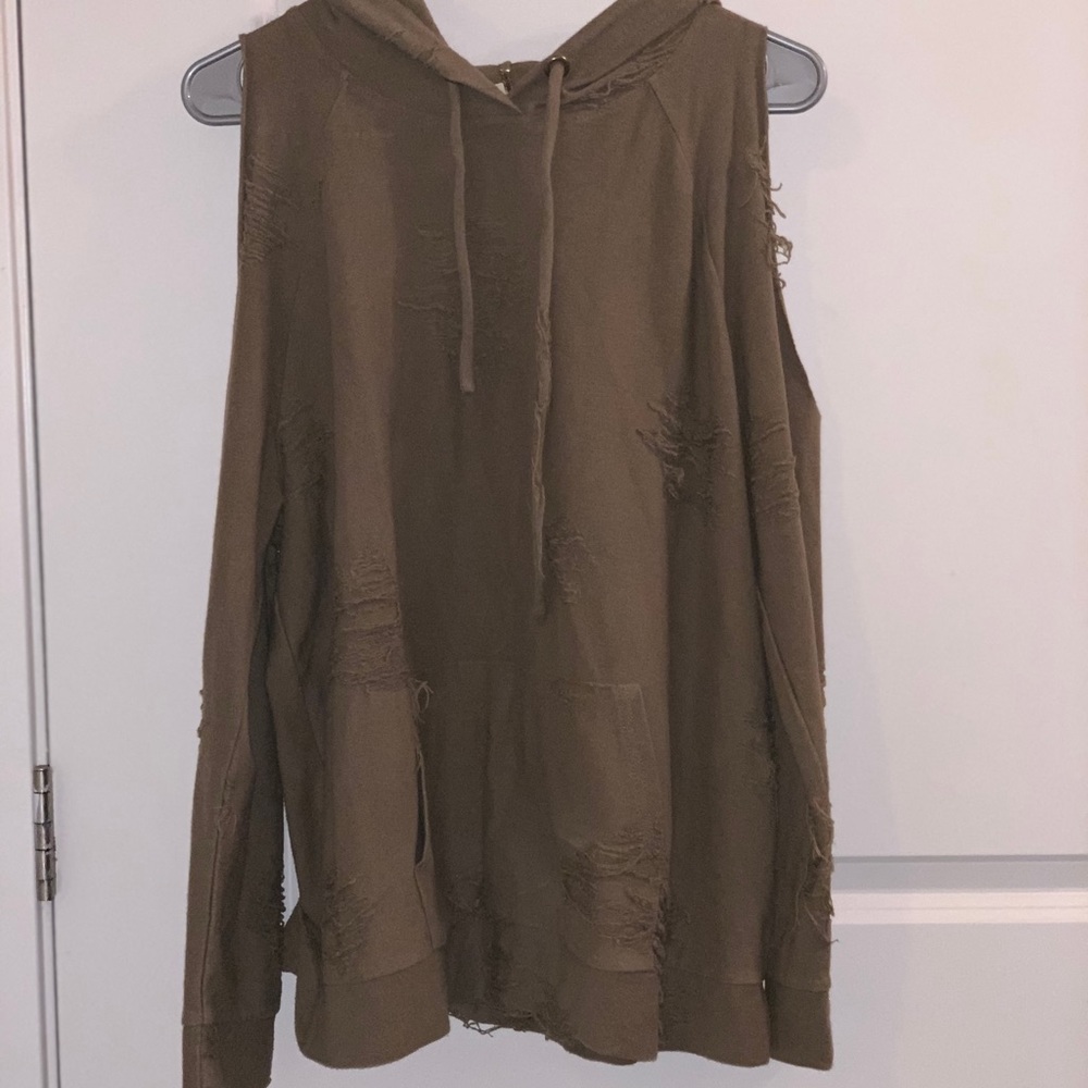 Cold shoulder distressed sweater